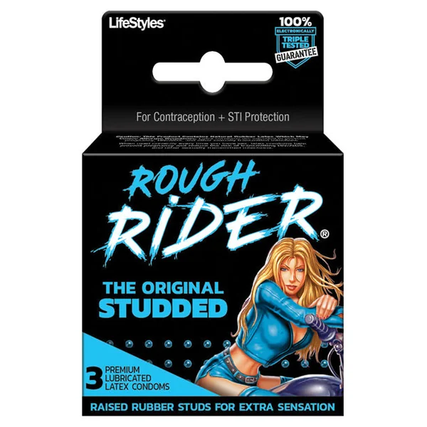 Lifestyles Rough Rider Studded Condom Pack - Pack Of 3