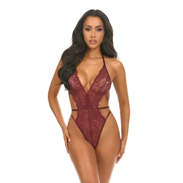Lina Lace Halter Teddy - Zinfandel