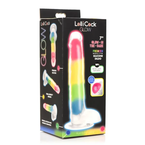 Lollicock 7″ Glow- in- the- Dark Rainbow Silicone Dildo w/ Balls Rainbow