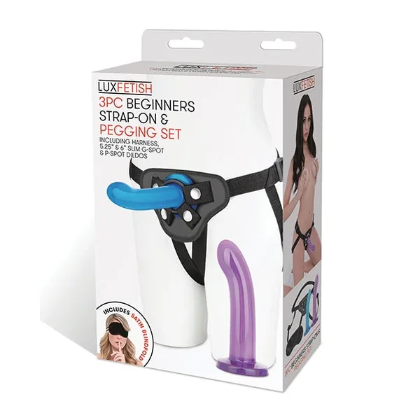 Lux Fetish 3 pc Beginners Strap On & Pegging Set – Multi Color