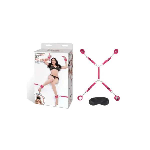 Lux Fetish 7-Piece Bed Spreader Playful Restraint System, Hot Pink