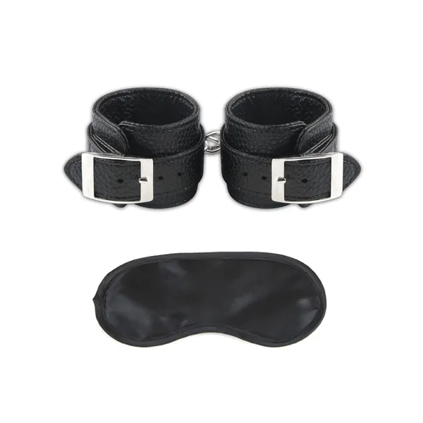 Lux Fetish Leatherette Cuffs With Lock & Chain Black Silver