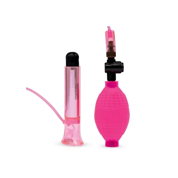 Lux Fetish Vibrating Clitoral Pump with Quick Release – Pink/Black