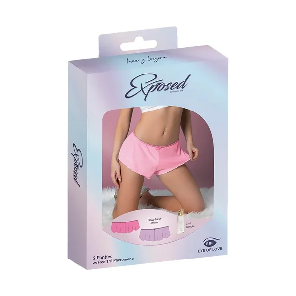 Magic Silk Pheromone Panties Flowy Mesh Short 2-Pack Lilac/Rose S/M
