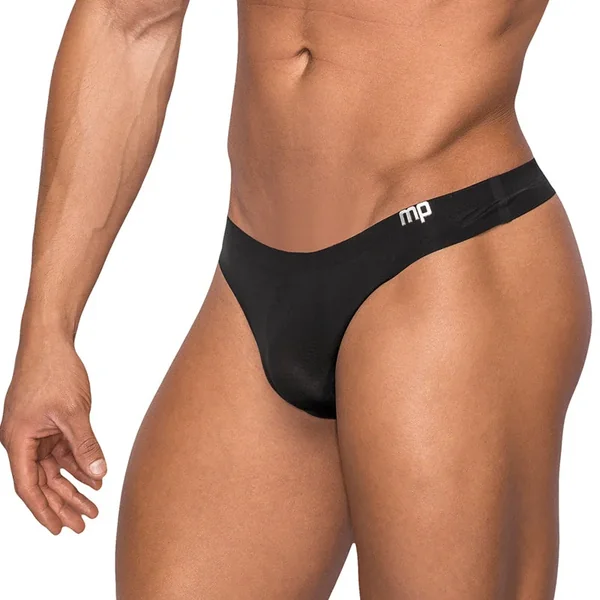 Male Power Seamless Sleek Sleek Thong w/sheer pouch Black SM