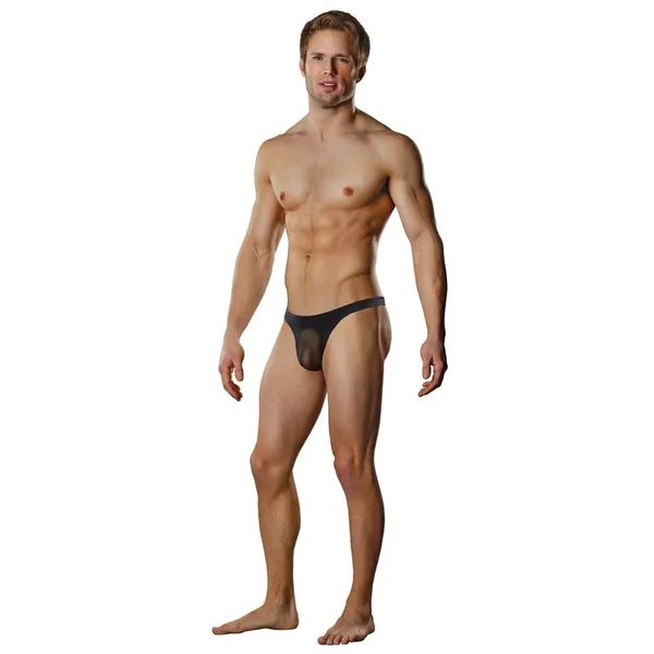 Male power sheer nylon lycra pouch thong black