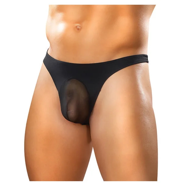 Male Power Sheer Nylon Lycra Pouch Thong Black S-m