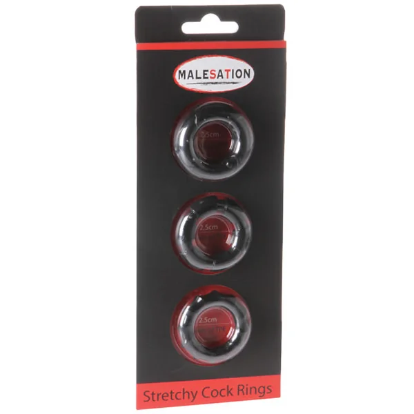 Malesation Stretchy Cock Rings - Pack Of 3 Black