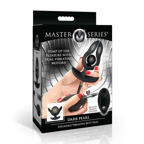 Master Series Dark Pearl Inflatable Vibrating Butt Plug w/Remote Control – Black