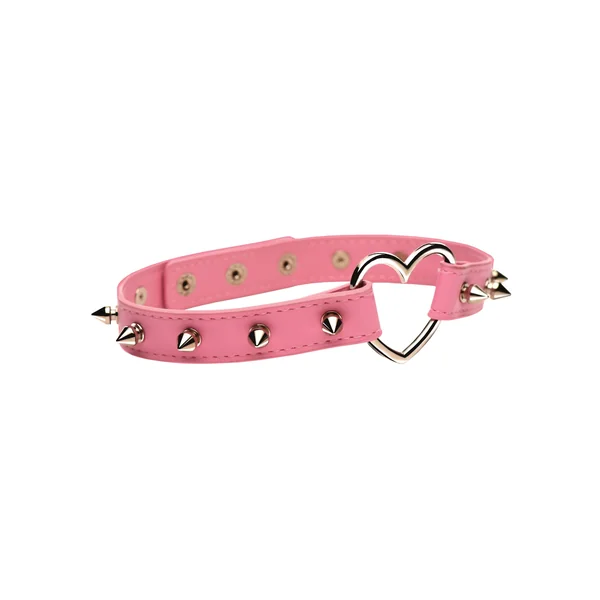 Master Series Spiked Heart Choker - Pink