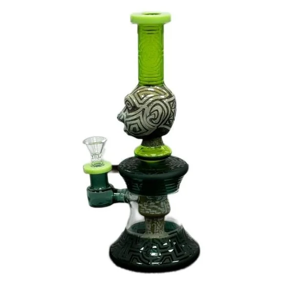 Mayan Face Waterpipe Etched Design W/ Bottom Perc