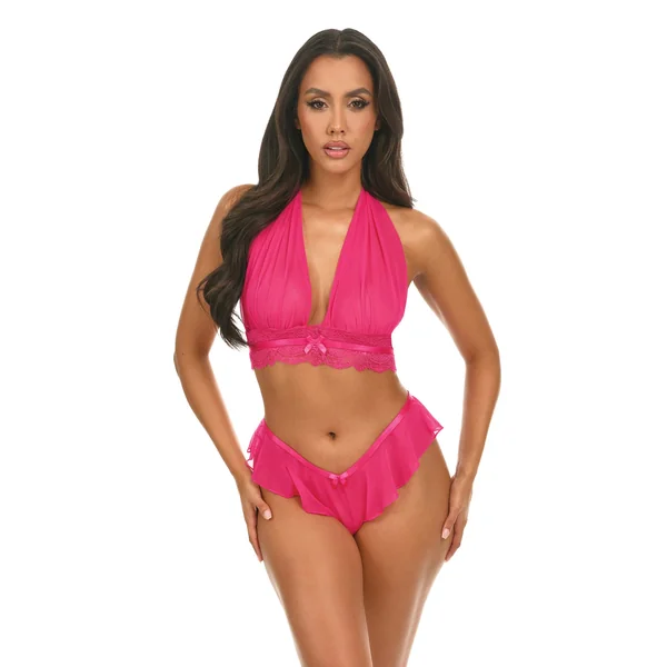 Maylah Mesh & Lace Halter 2 pc Set - Pink S/M