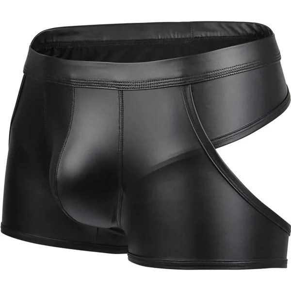 Men’s Faux Leather Hollow Back Jockstrap – Sexy Low Waist U-Convex Underwear with Open Rear | S-XL Sizes