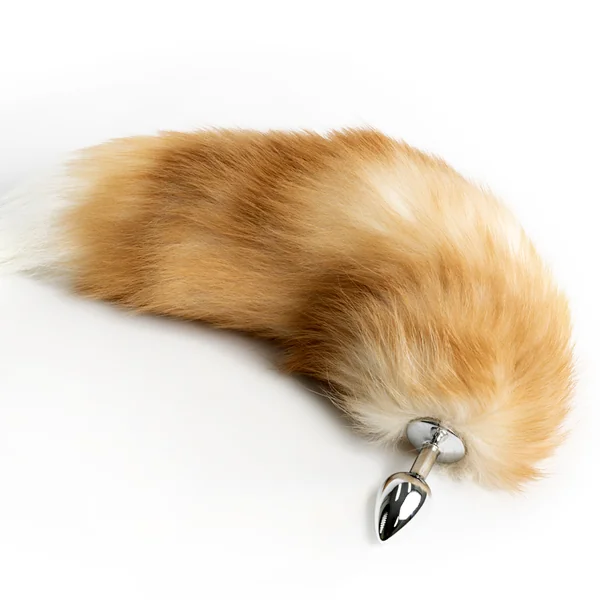 Metal Butt Plug With Tan & White-Tipped Furry Tail - Small