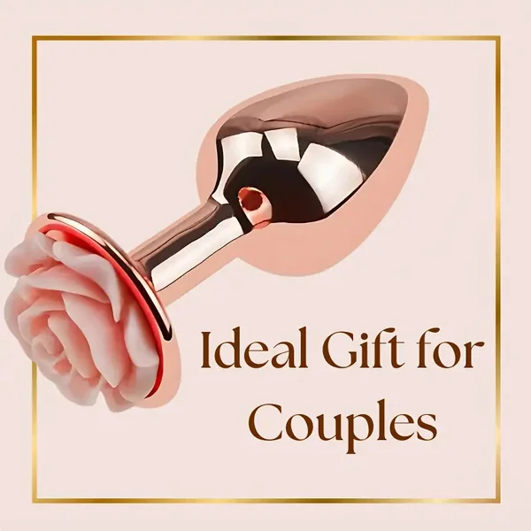 Metal Pink Heart Anal Plug Rose Base 3 Sizes Suitable For Beginners