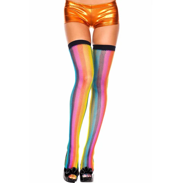 Music Legs Rainbow Fishnet Thigh High - O/S