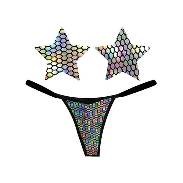 Naughty Knix Mirrored Mayhem Holographic G-String & Pasties