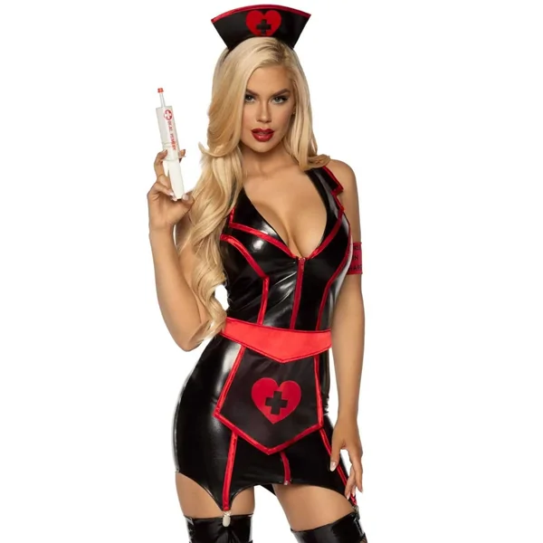 Naughty Nurse Costume - Medium - Black/red