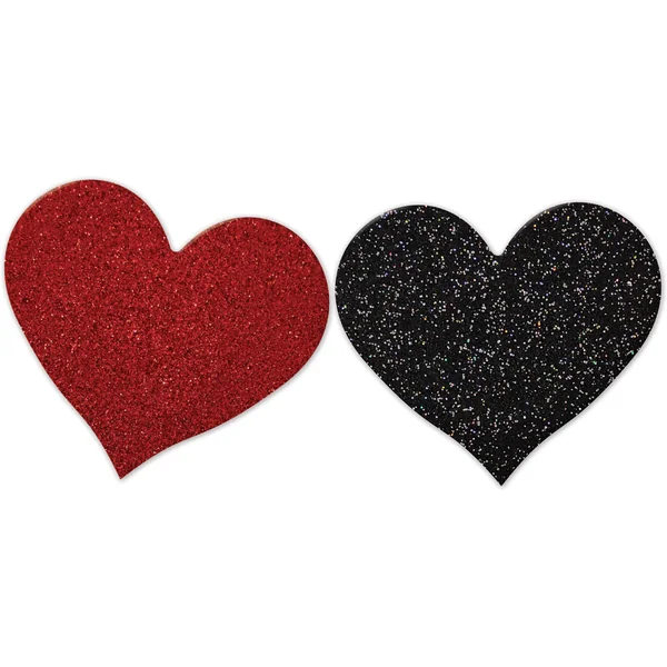 Nipplicious - Heart Shape Pasties - Glitter - Red and Black