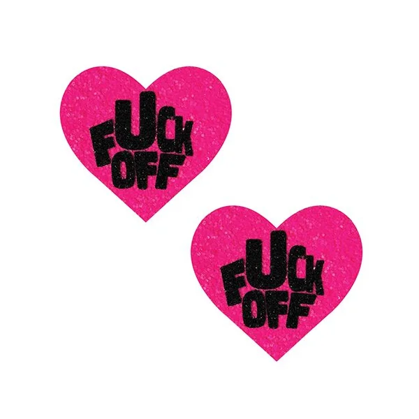 Nipztix Fuck Off Glitter Blacklight Reactive Heart Pasties