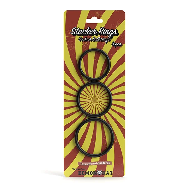 NO ETA Demon Kat Stacker Rings 3 pc Set - Black