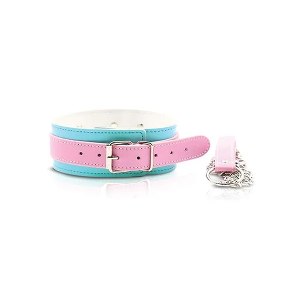 Nobu Fetish Choker & Leash Set-Pink/Blue
