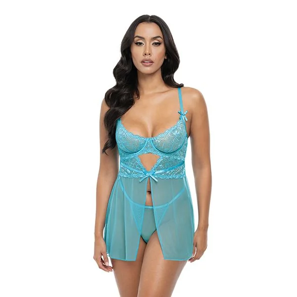 Oh La La Cheri Emma Floral Lace & Mesh Underwire Babydoll With G-String