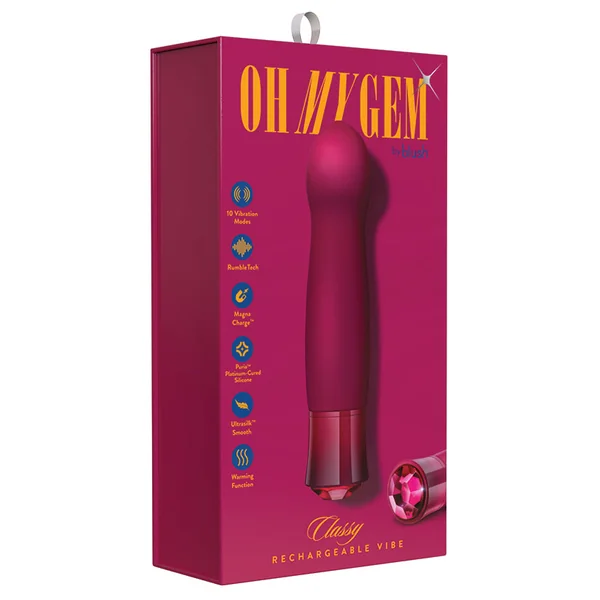 Oh My Gem Classy 5.5 Inch Warming G-Spot Vibrator in Garnet - Made with Smooth UltraSilk Puria Silicone