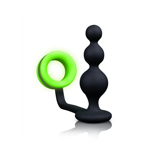 Ouch! Beads Butt Plug with Cock Ring Silicone Glow in the Dark – Green