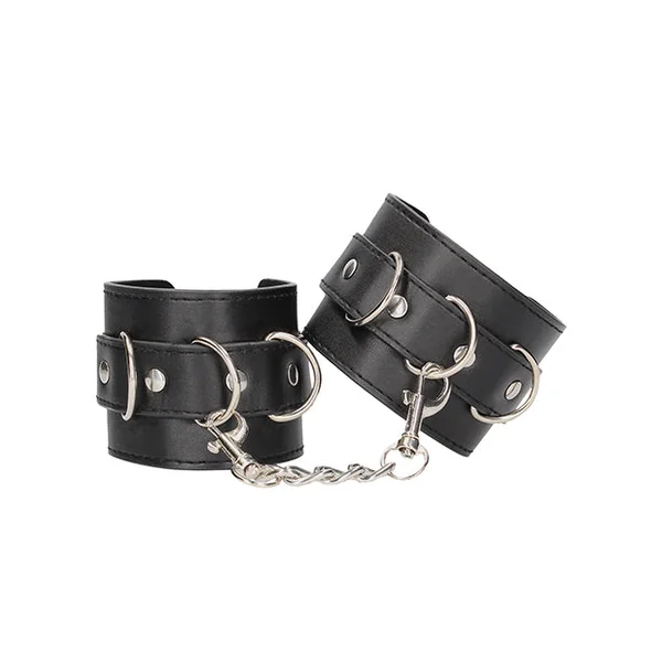 Ouch! Black and White Bonded Leather Hand/Ankle Cuffs