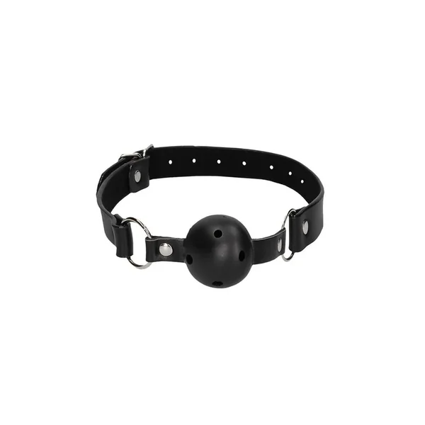 Ouch! Breathable Ball Gag with Bonded Leather Straps – Black