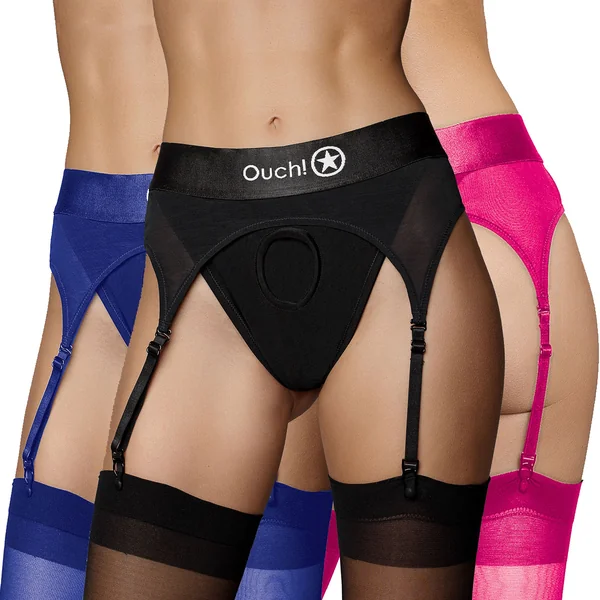 Ouch! Vibrating Strap-On Thong With Adjustable Garters
