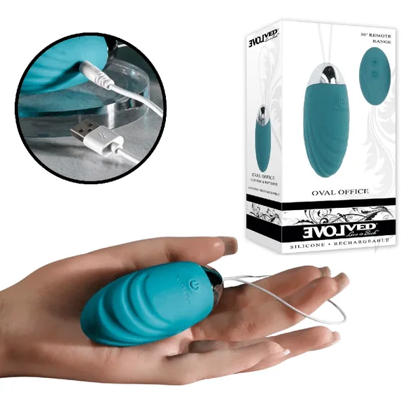 Oval Office Remote-Control Waterproof Oval Egg Bullet Vibrator – Blue
