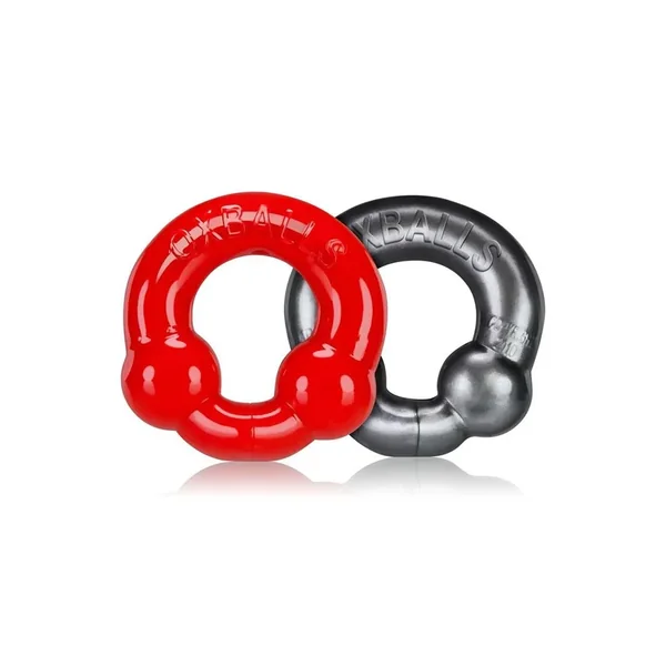Oxballs Ultraballs Cock Ring Set (2 pack) – Red and Silver
