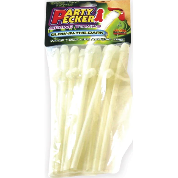 Party Pecker Sipping Straws 10 Pc Bag - Glow in the Dark