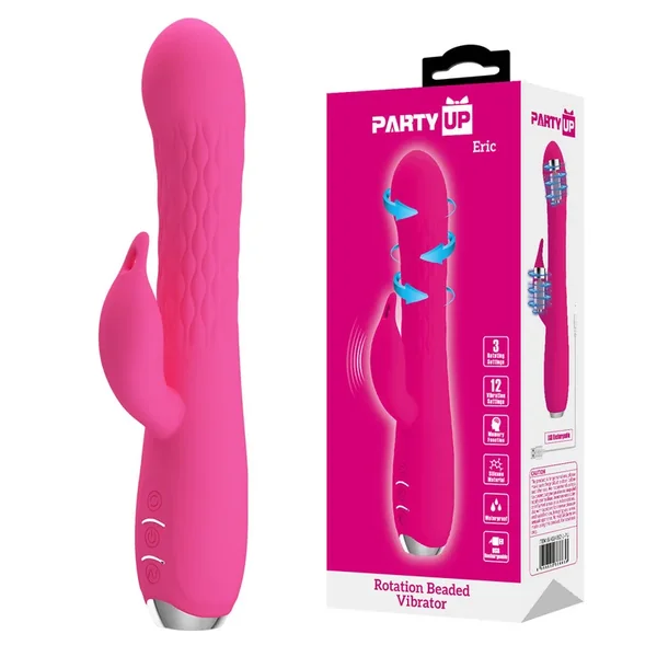 Party Up ERIC Rotating Beads Vibrator – Pink – Pink 20.5 cm USB Rechargeable Rabbit Vibrator wi