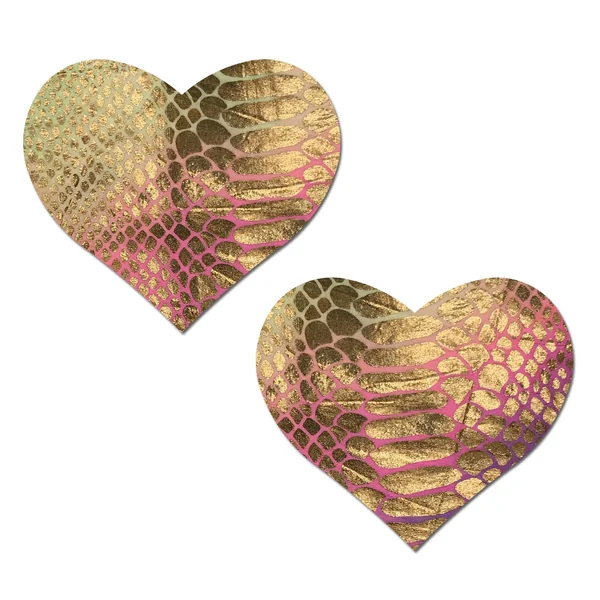 PASTEASE LOVE GOLD HOLOGRAPHIC SNAKE PRINT PASTEL TIE DYE HEART NIPPLE PASTIES