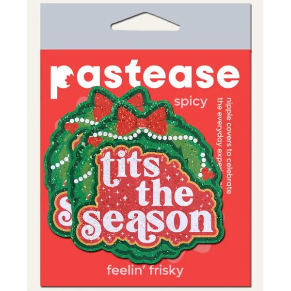 PASTEASE TITS SEASON HOLIDAY GREEN WREATH ON GLITTERY