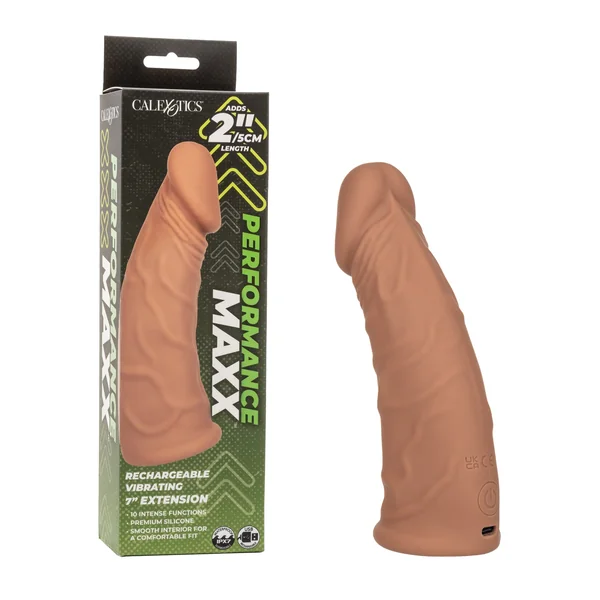 Performance Maxx 7 Inch Vibrating Penis Extension- Brown