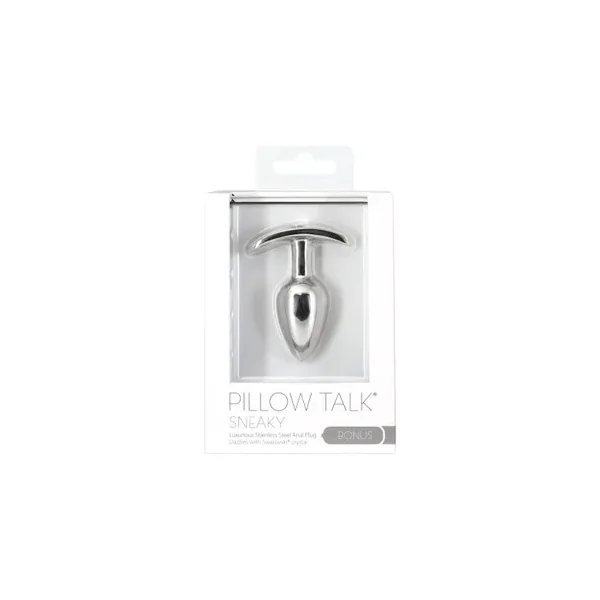 Pillow Talk Sneaky Stainless Steel Anal Plug with Swarovski Crystal, 2.4 Inch Insertable, 1.0 Inch Max Width