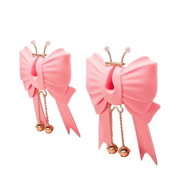Pink Bowknot Vibrating Nipple Clamps App Control