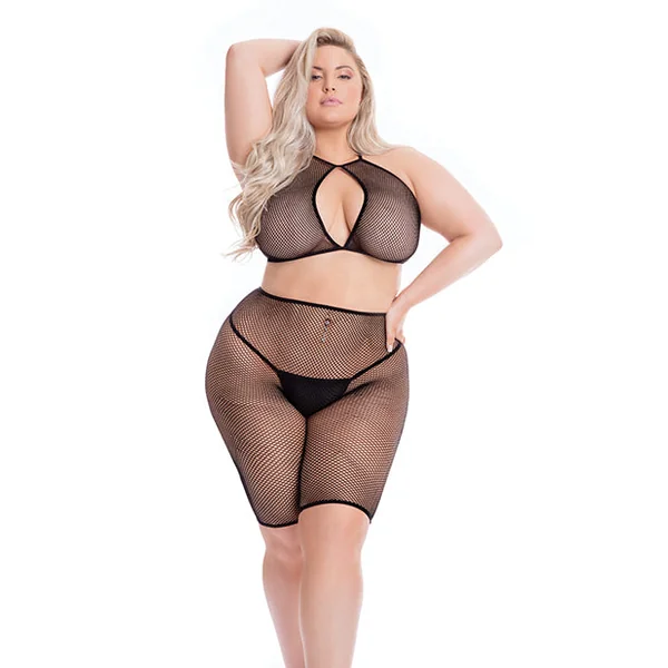 Pink Lipstick Sunset Glow Halter Bra & Bike Short Black Qn