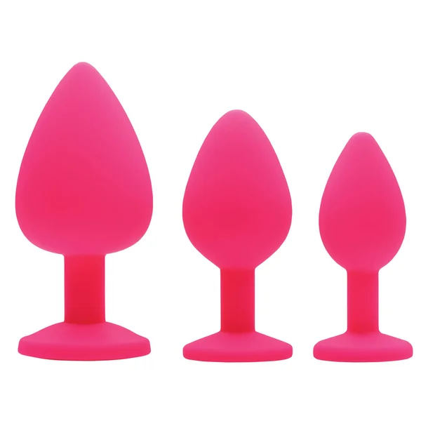 Pink Pleasure 3 Piece Silicone Anal Plugs With Gems
