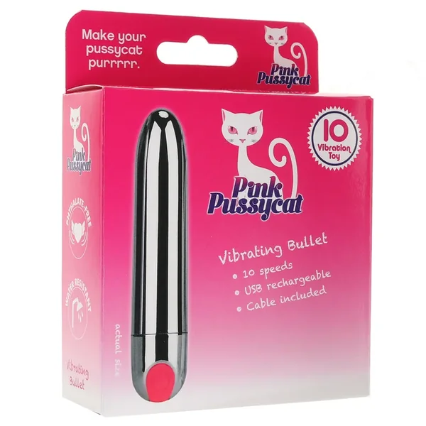 Pink Pussycat ABS Plastic Rechargeable Vibrating Bullet – Silver Cote