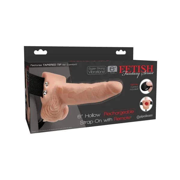Pipedream Products Fetish Fantasy 6″ Hollow Rechargeable Strap-On with Remote