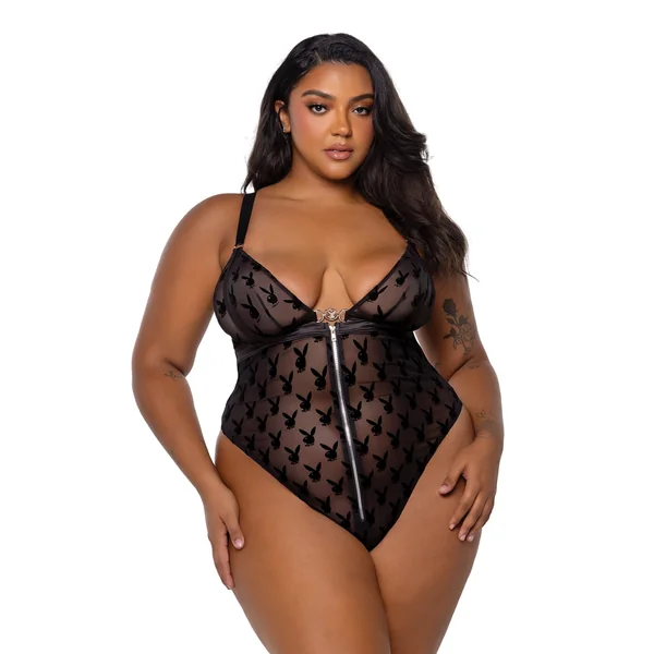 Playboy Bunny Charm Teddy - Black 2X