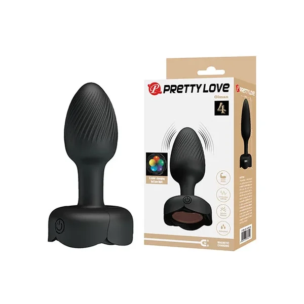 Pretty Love Olman Small Butt Plug w/Multi Color Bottom Light – Black