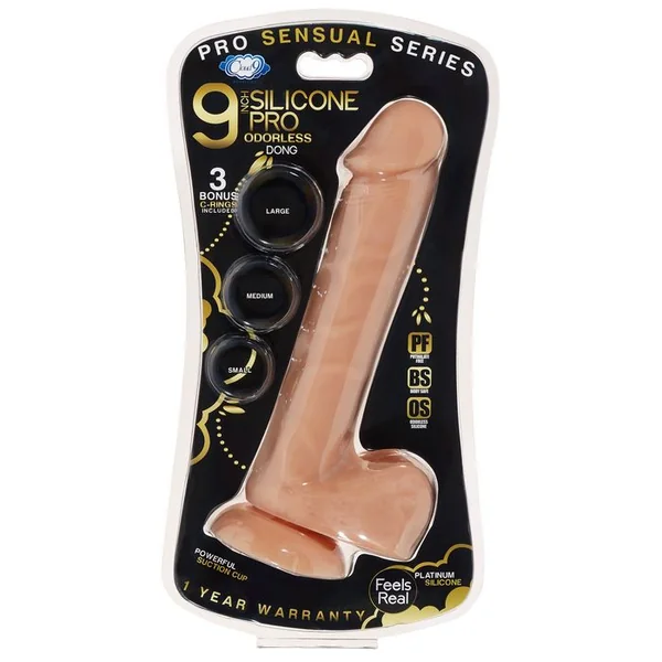 PRO SENSUAL PREMIUM SILICONE DONG W/ 3 C RINGS TAN 9 “
