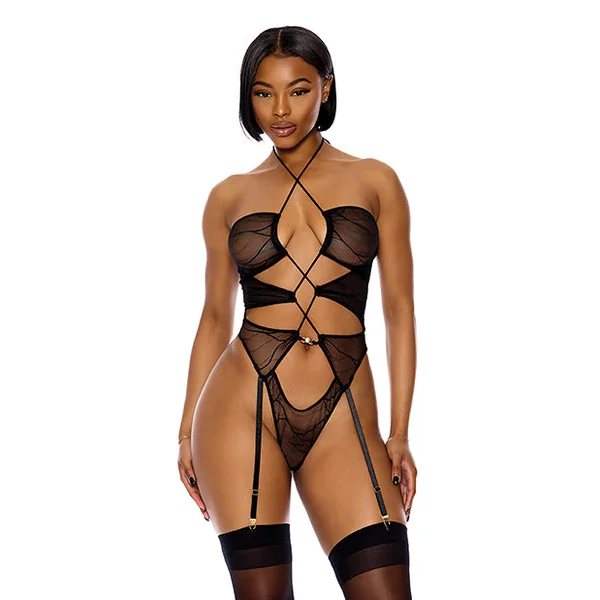 Pull My Strings Sheer Mesh Halterneck Teddy - Black MD