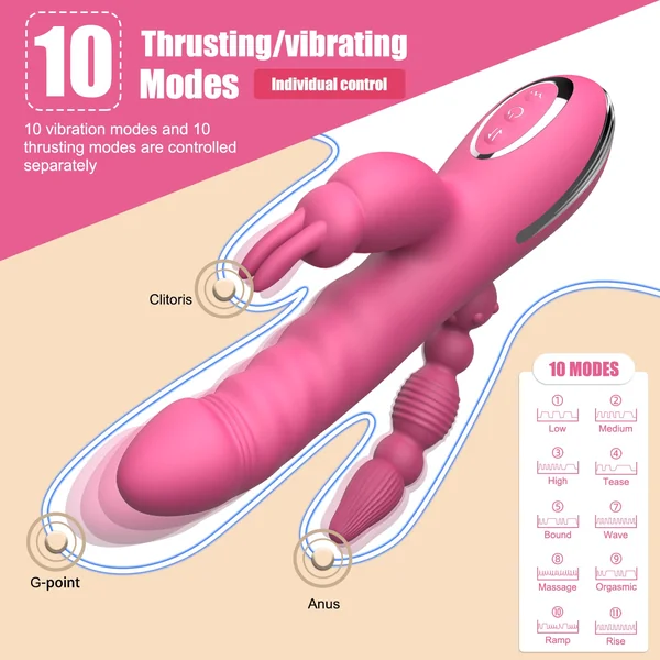 Rabbit Clit Stimulator Anal Beads Thrusting Dildo G-spot Vibrator - 3-in-1 Anal Sex Toys